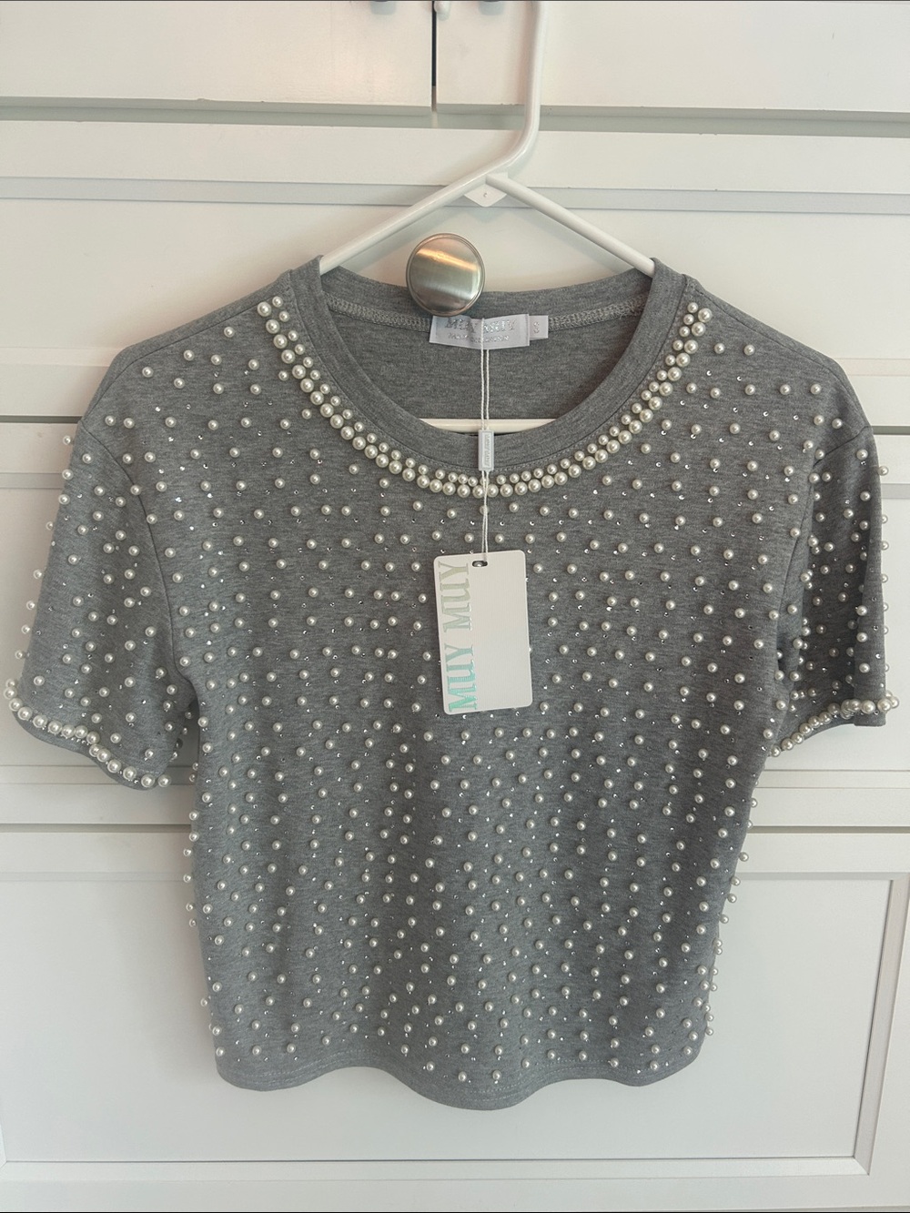 Pearl/diamond Studded Grey Top